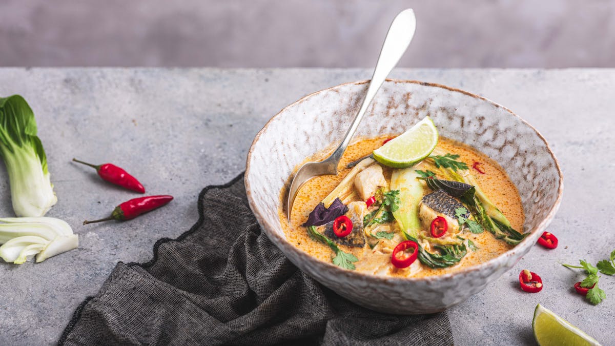 Keto Thai fish curry and bok choy