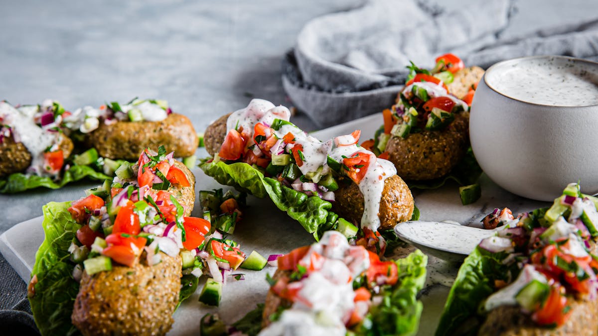 Low-carb vegan kebab wraps with garlic sauce